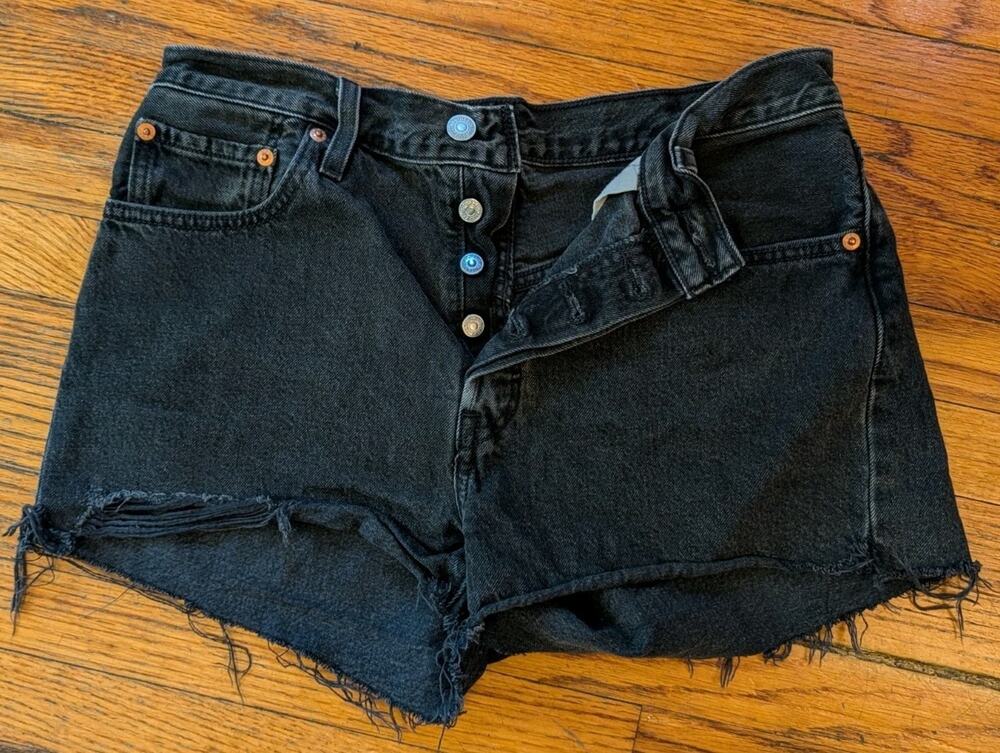 Levi's 501 Button Fly Black Denim Jean Shorts Women's 29
